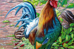 Rooster-by-Green-Leaves