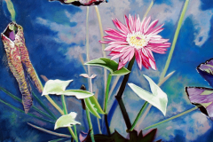 Lilly-Pads-and-Pink-Flower-with-Cloud-Relflections